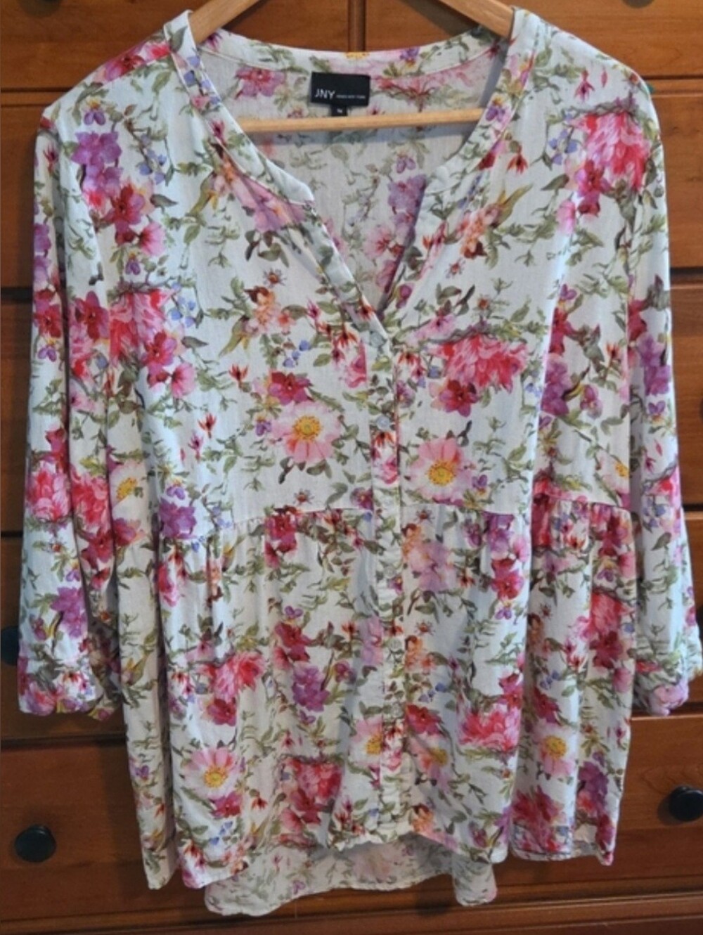 Jones New York Cream Floral Button-Front Blouse with Pink & Green